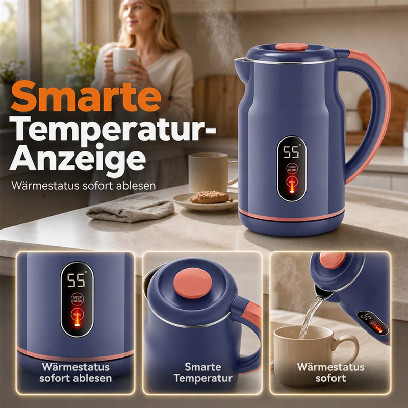 Elektrischer Thermo-Wasserkocher mit LED-Temperaturanzeige – 3,0L Edelstahl & 55°C Warmhaltefunktion