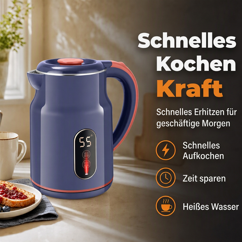 Elektrischer Thermo-Wasserkocher mit LED-Temperaturanzeige – 3,0L Edelstahl & 55°C Warmhaltefunktion