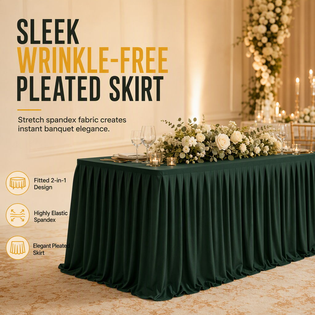 📢📢JETZT 50 % RABATT!! ⏰Plissierter Stretch-Tischrock für rechteckige Tische – Dekoration für Hochzeit, Party & Event
