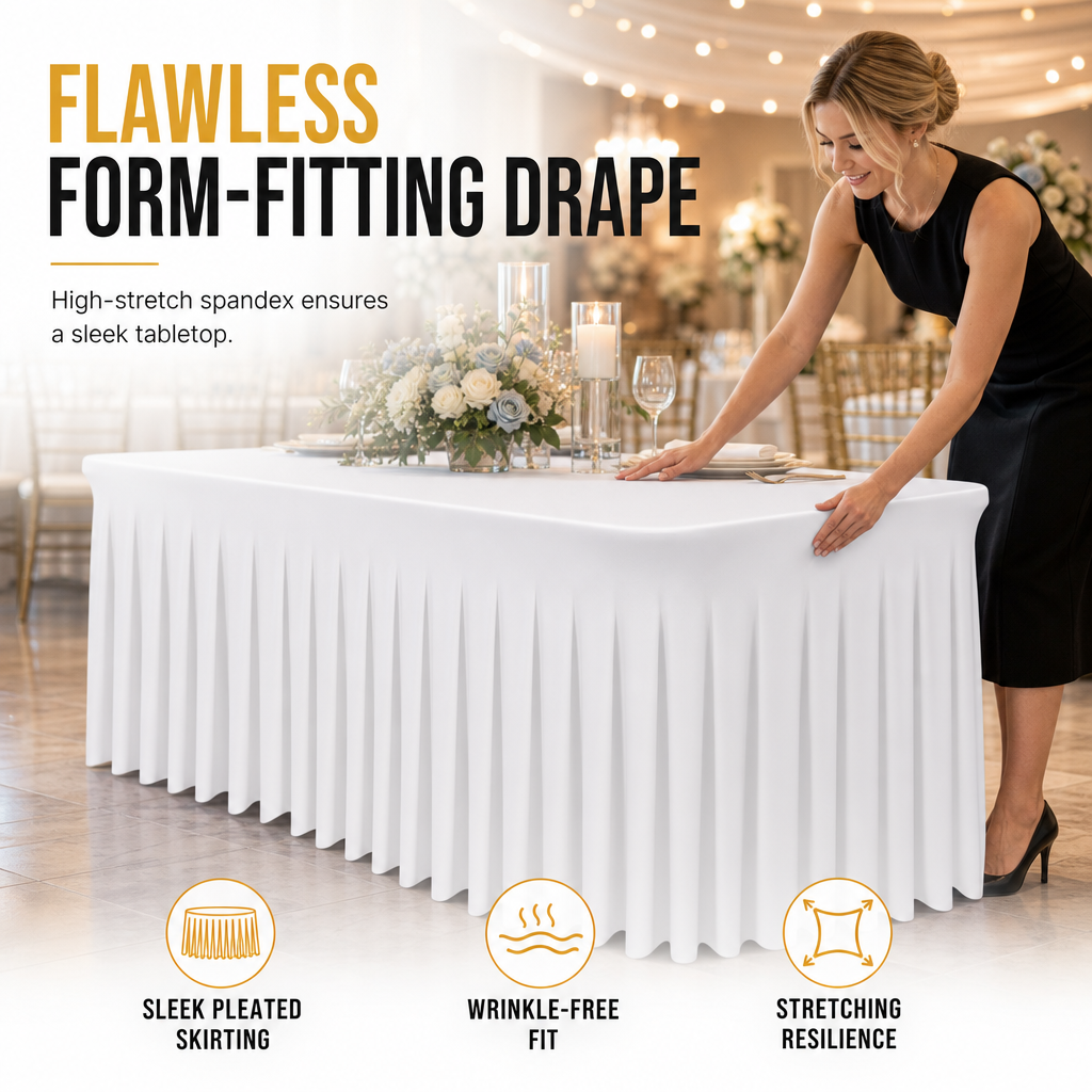📢📢JETZT 50 % RABATT!! ⏰Plissierter Stretch-Tischrock für rechteckige Tische – Dekoration für Hochzeit, Party & Event