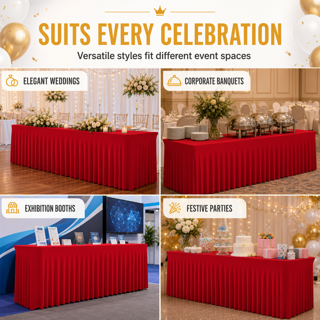 📢📢JETZT 50 % RABATT!! ⏰Plissierter Stretch-Tischrock für rechteckige Tische – Dekoration für Hochzeit, Party & Event