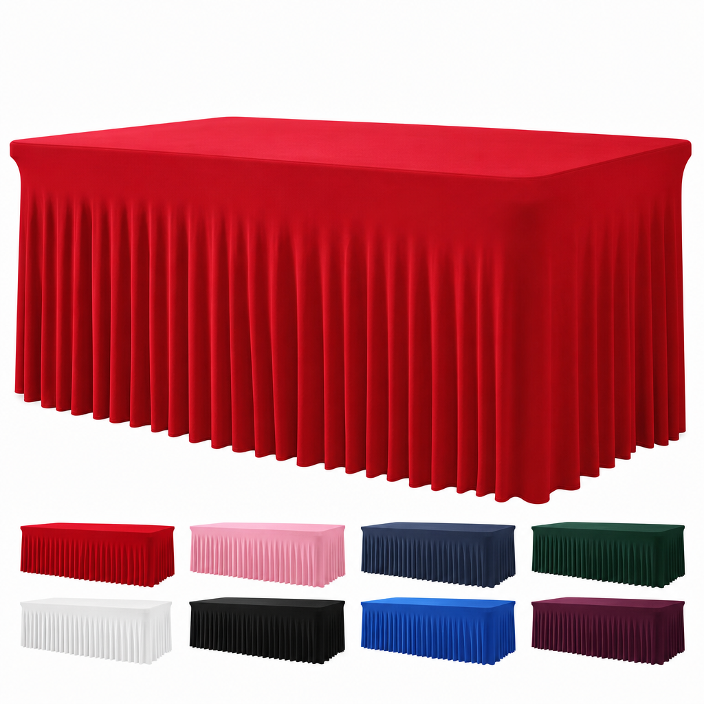 📢📢JETZT 50 % RABATT!! ⏰Plissierter Stretch-Tischrock für rechteckige Tische – Dekoration für Hochzeit, Party & Event