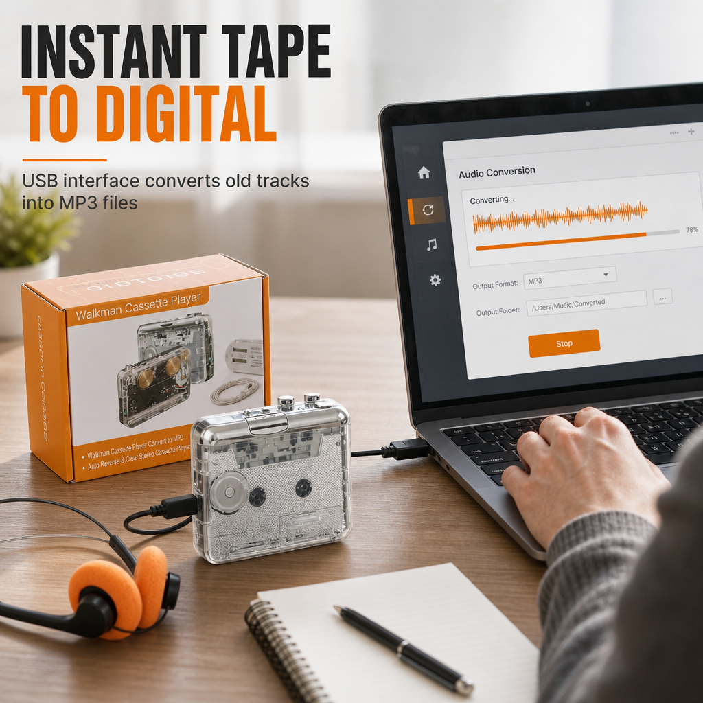 📼 50% Rabatt! 🎵 Klassischer Kassettenspieler im transparenten Retro-Design – Nostalgie pur, Kassetten zu MP3, USB-C