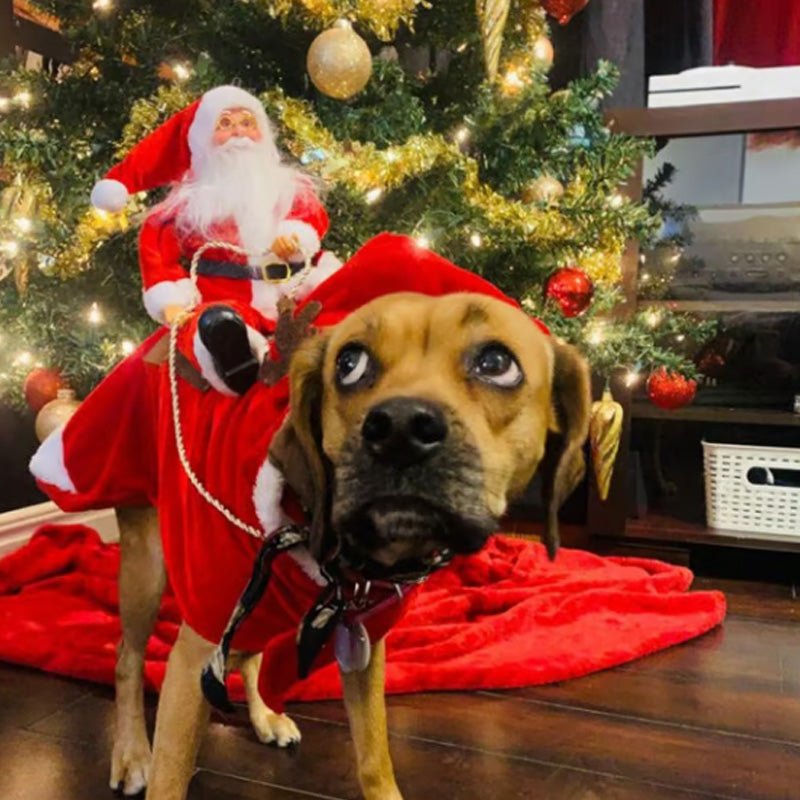 🐕Hund Weihnachtskleidung Weihnachtsmann reitendes Reh 🎄