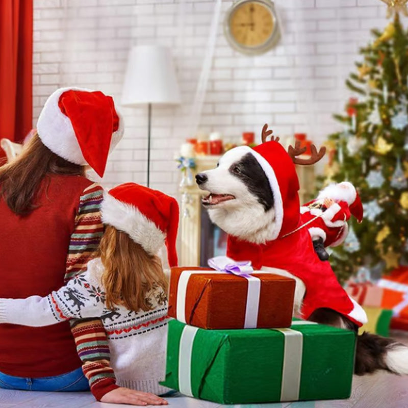 🐕Hund Weihnachtskleidung Weihnachtsmann reitendes Reh 🎄