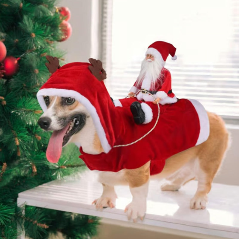 🐕Hund Weihnachtskleidung Weihnachtsmann reitendes Reh 🎄