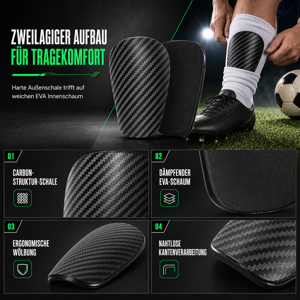 ⚽ 50% RABATT! 🛡️ Mini Schienbeinschoner – Carbon-Optik & fürs Training ✨