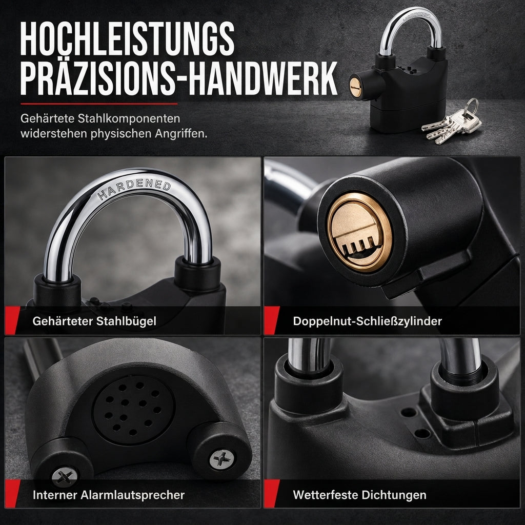 70mm-Aluminiumlegierungs-Diebstahlschutz-Alarm-Vorhängeschloss, Sicherheitsschloss für Tore, geeignet für Lager, Motorräder und Fahrräder, inklusive Batterien