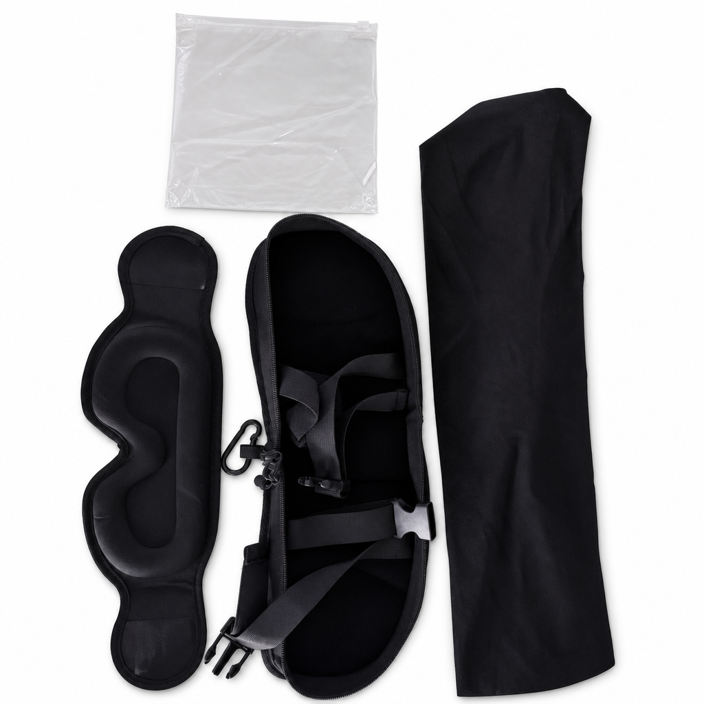 Set aus integriertem Memory-Foam-Reisekissen und 3D-abdunkelnder Schlafmaske zur Nackenstütze auf Reisen