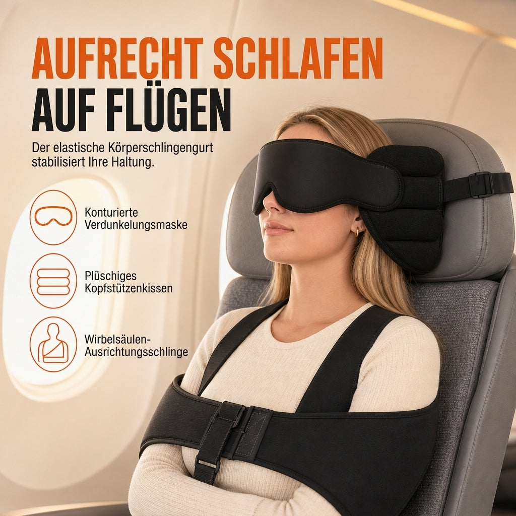 Set aus integriertem Memory-Foam-Reisekissen und 3D-abdunkelnder Schlafmaske zur Nackenstütze auf Reisen