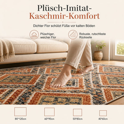 Böhmischer Teppich aus Kunstkaschmir für Wohnzimmer und Schlafzimmer, staubabweisend und pflegeleicht