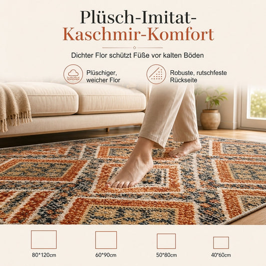 Böhmischer Teppich aus Kunstkaschmir für Wohnzimmer und Schlafzimmer, staubabweisend und pflegeleicht