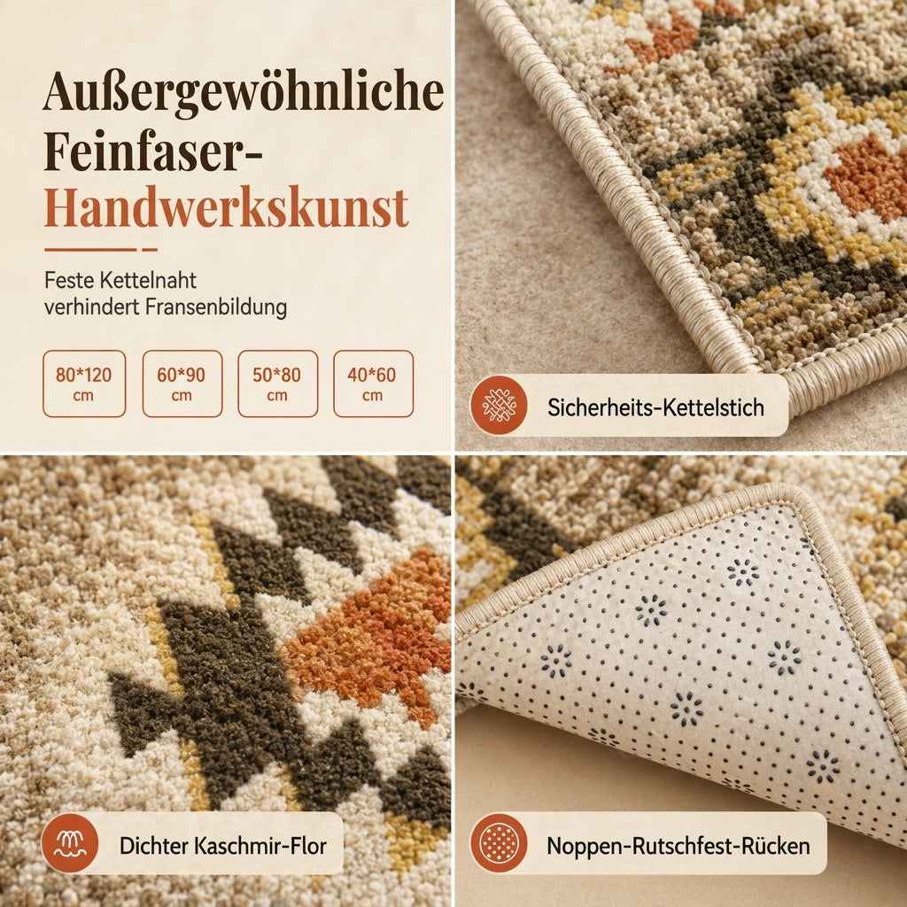 Böhmischer Teppich aus Kunstkaschmir für Wohnzimmer und Schlafzimmer, staubabweisend und pflegeleicht