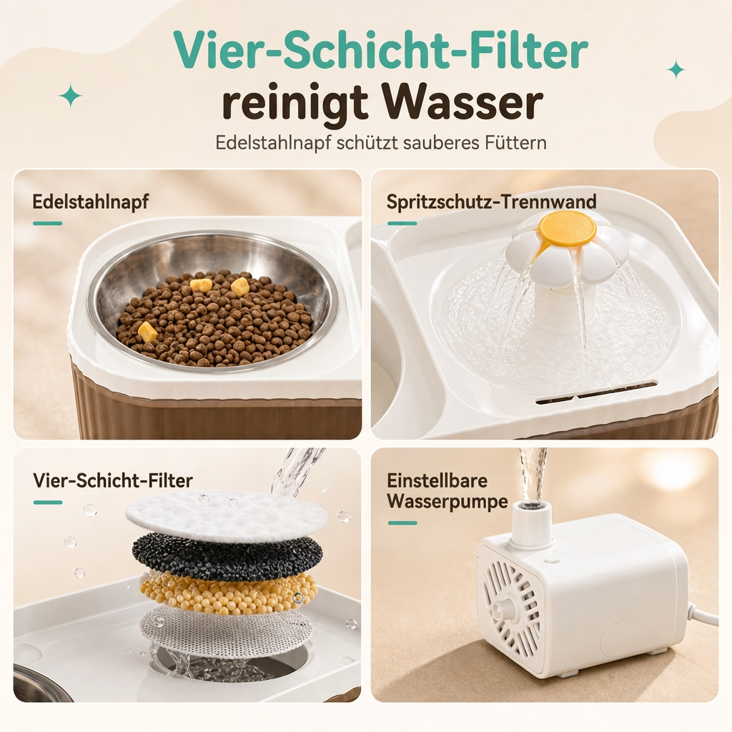 ⏳Nur für kurze Zeit – 50% RABATT⏰2-in-1 automatischer Katzenfutter- und Wasserspender mit großem Fassungsvermögen – blumenförmiger Heimtier-Wasserspender mit doppelten Näpfen