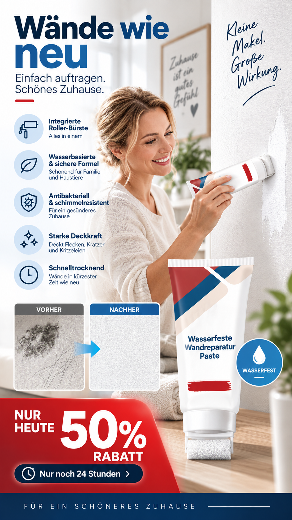 🧱🖌️✨ JETZT 50 % RABATT! Wasserfeste Wandausbesserungspaste mit integrierter kleiner Walzbürste – revolutionäre All-in-One-Lösung für einfaches, kleckerfreies Auftragen und langanhaltende Ergebnisse 🏠