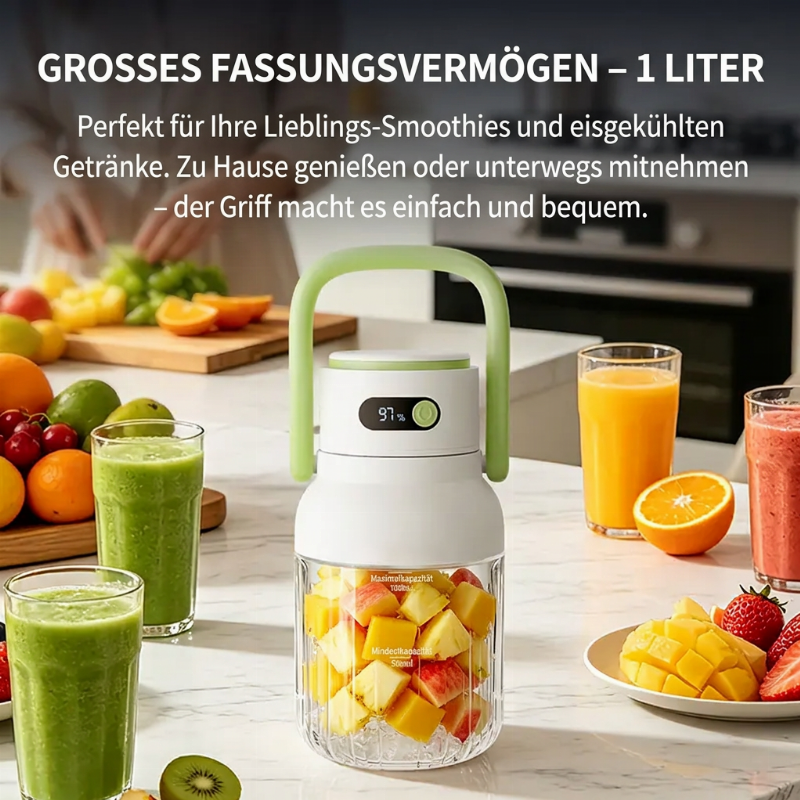 🥤 BLITZANGEBOT: 50% RABATT! Tragbarer Mixer mit 1000 ml und 12 Klingen – digitales Display & USB-aufladbar, mit doppeltem Deckel für perfekte Smoothies überall ✨
