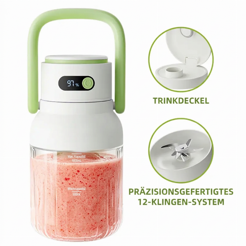 🥤 BLITZANGEBOT: 50% RABATT! Tragbarer Mixer mit 1000 ml und 12 Klingen – digitales Display & USB-aufladbar, mit doppeltem Deckel für perfekte Smoothies überall ✨
