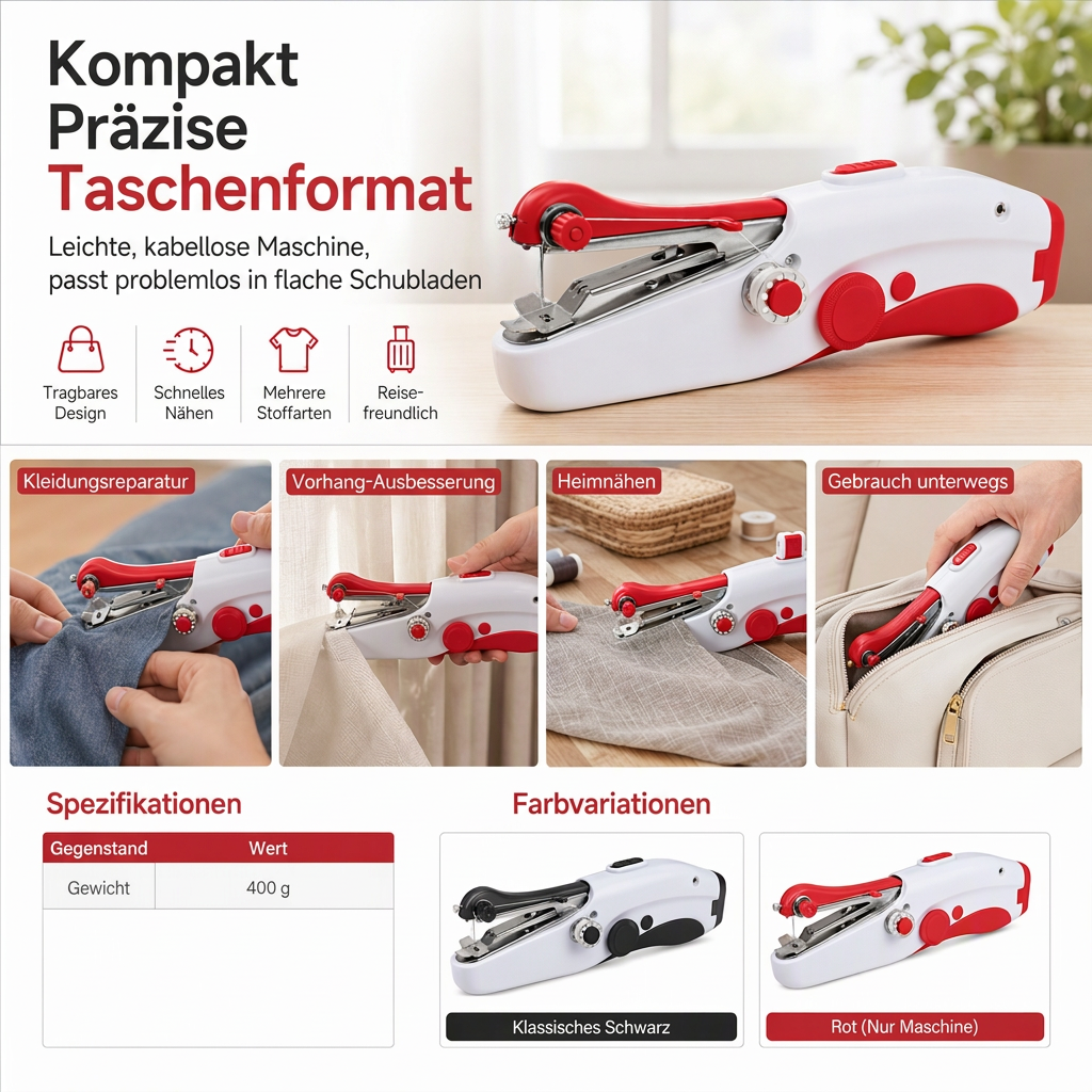 Mini elektrische Handnähmaschine – tragbares Haushaltsnähgerät für dicke Stoffe