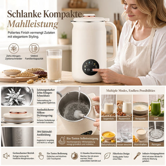 🥛 JETZT 50% RABATT! 🌿 Automatischer Sojamilchbereiter & Mixer – 1500 ml, Filterfrei, 10 Klingen & 304 Edelstahl – Multifunktional für 4-5 Personen ⚡