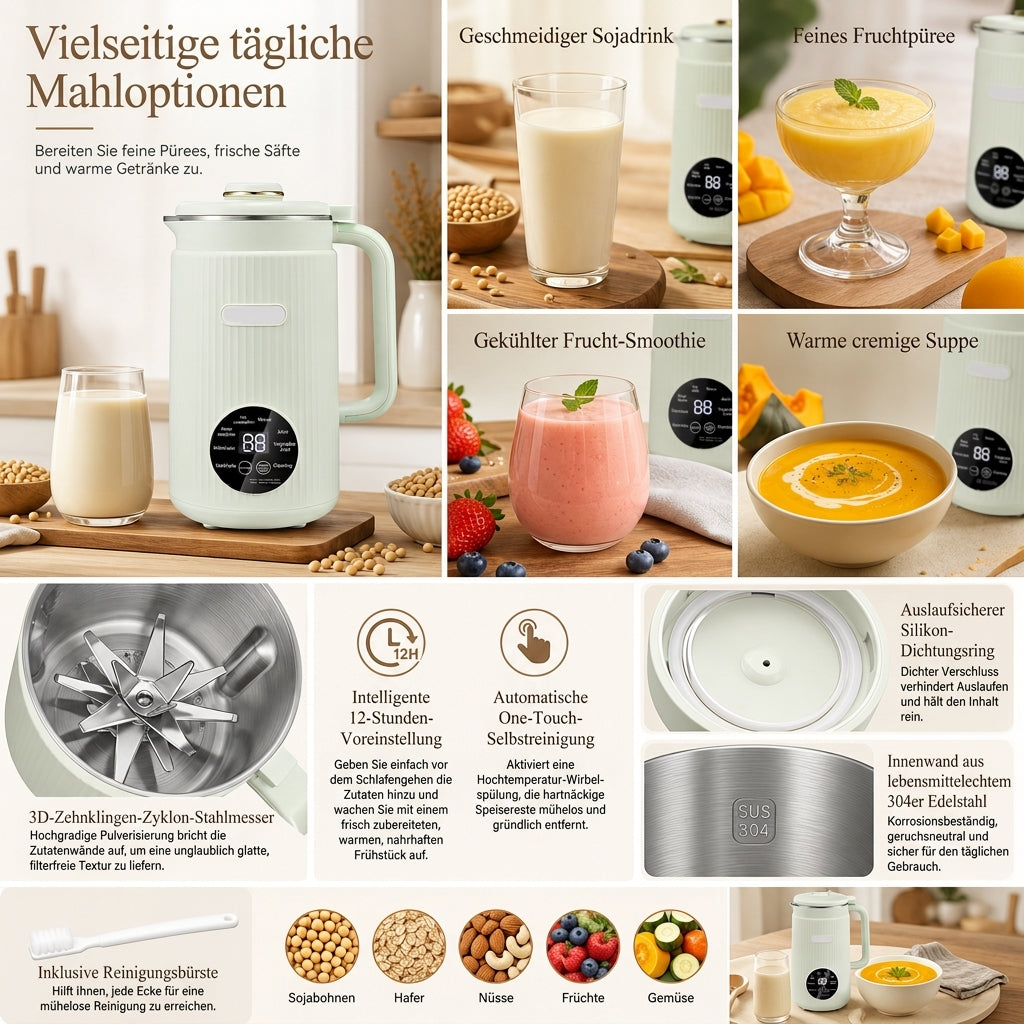 🥛 JETZT 50% RABATT! 🌿 Automatischer Sojamilchbereiter & Mixer – 1500 ml, Filterfrei, 10 Klingen & 304 Edelstahl – Multifunktional für 4-5 Personen ⚡