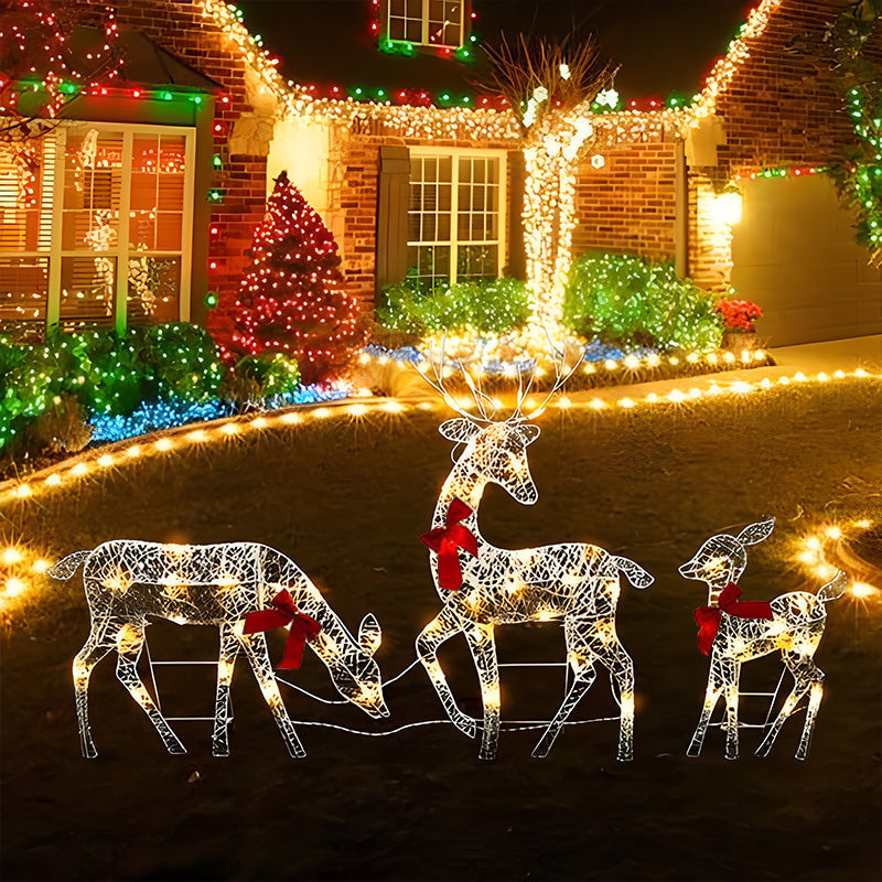 🎄🦌LED-Weihnachtsrentier-Set mit Schleife – dekorative Rentierfamilie für drinnen und draußen