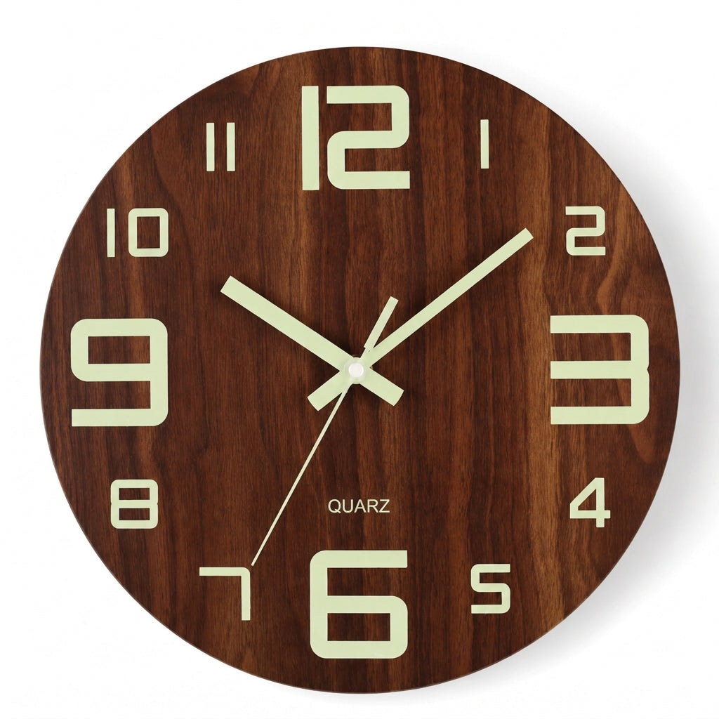🔥 Zeitlich begrenztes Angebot 🕰️ 12 Zoll geräuschlose hölzerne Wanduhr – mit leuchtender Anzeige und MDF-Holzoptik ✨