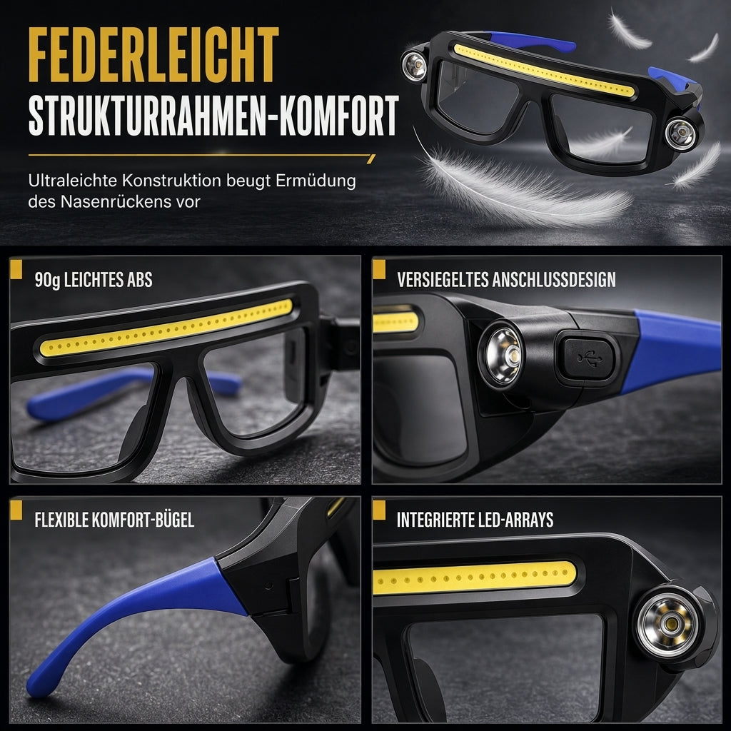 USB-aufladbares, doppelseitig klippbares Brillenzusatzlicht für Outdoor-Wandern und Lesen