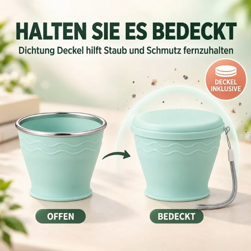 🎒 Nie wieder sperrige Trinkbecher! – Faltbarer Silikon-Reisebecher – einfach zusammenklappen, platzsparend verstauen & überall mitnehmen ✨☕