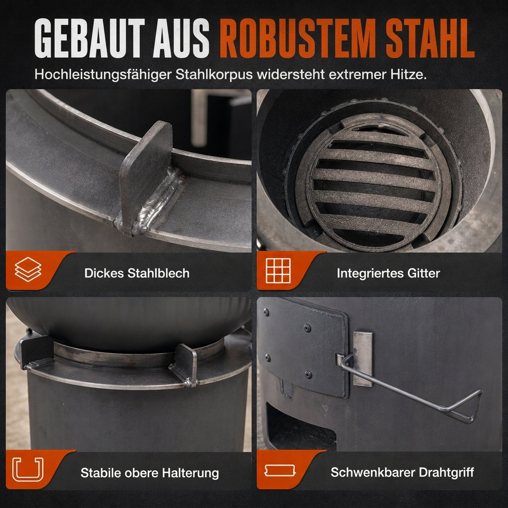 Multifunktionaler tragbarer Holz- und Kohleofen mit rostfester Kochplatte für Outdoor-Camping, Grillen, Kochen und Heizen