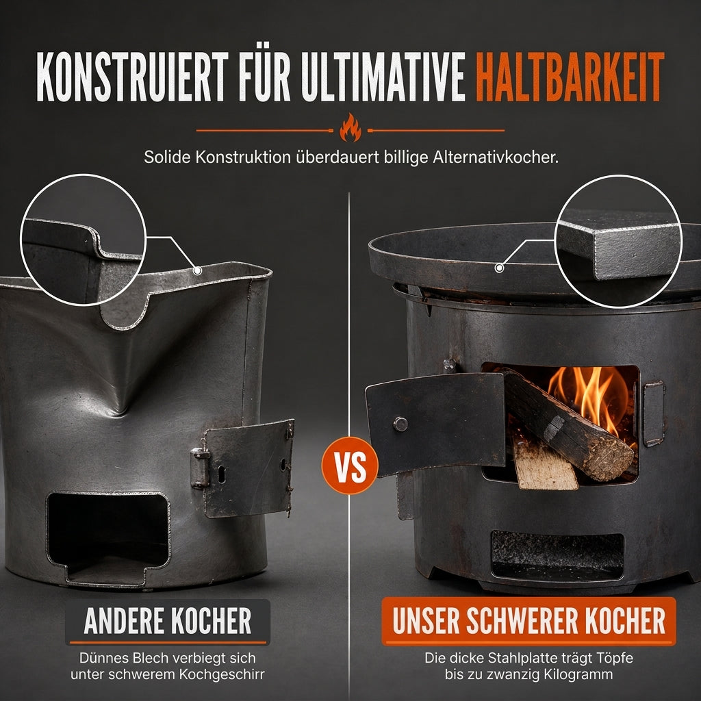 Multifunktionaler tragbarer Holz- und Kohleofen mit rostfester Kochplatte für Outdoor-Camping, Grillen, Kochen und Heizen