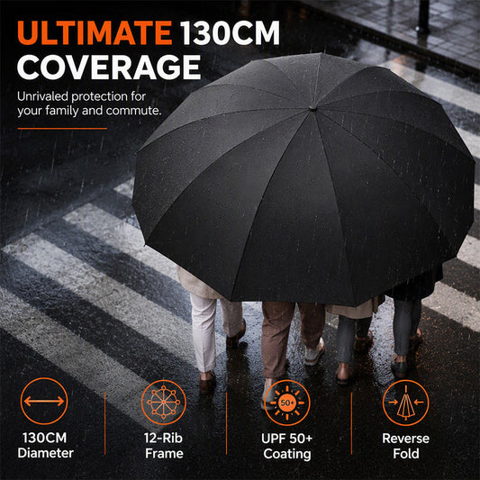 🌧️ 50 % Rabatt ! Faltregenschirm Extra Groß Windfest – Trotzt jedem Sturm, maximaler Schutz! 🛡️ 130 cm XXL-Dach, 12 verstärkte Rippen, schnelltrocknend ⚡