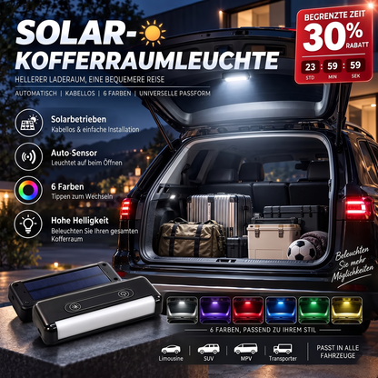 🔆 Solar-LED-Kofferraumleuchte für Autos – mit automatischem Sensor, kabellos, 6 Farben, für SUVs und Fahrzeuge