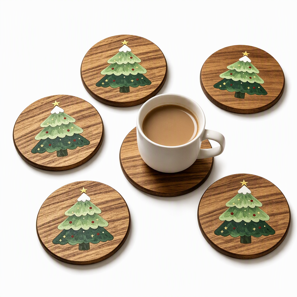 Tannenbaum-Untersetzer aus Holz für Kaffeetassen und Heißgetränke