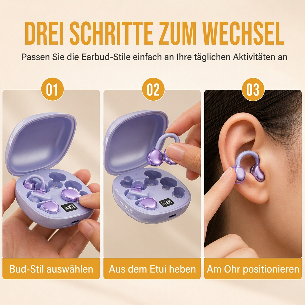 🎧 B115 3-in-1 Bluetooth-Kopfhörer – In-Ear & Ohrclip, komfortabel zum Schlafen mit Geräuschreduzierung und langer Akkulaufzeit