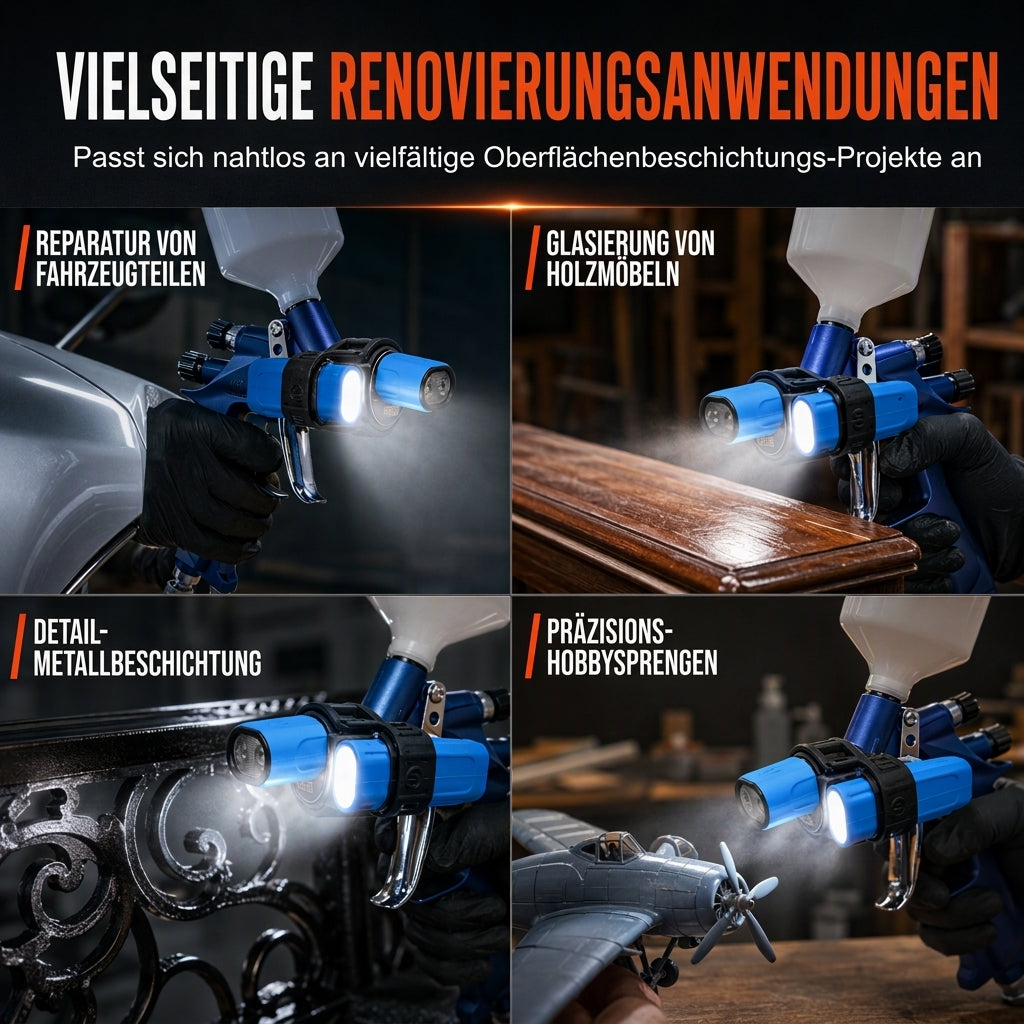 💡 LIMITIERTES ANGEBOT 50% RABATT! ⚡ Spritzpistolen-Leuchten-Set – Dual-LED, USB-C Akku, Auto & Möbel Retusche ✨