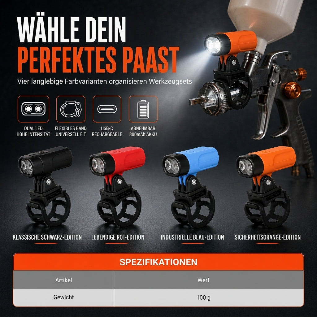 💡 LIMITIERTES ANGEBOT 50% RABATT! ⚡ Spritzpistolen-Leuchten-Set – Dual-LED, USB-C Akku, Auto & Möbel Retusche ✨