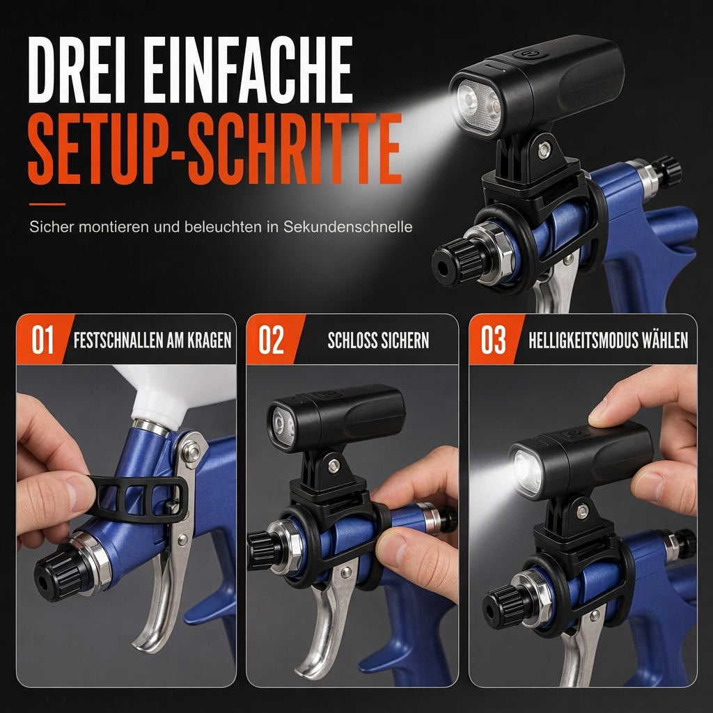 💡 LIMITIERTES ANGEBOT 50% RABATT! ⚡ Spritzpistolen-Leuchten-Set – Dual-LED, USB-C Akku, Auto & Möbel Retusche ✨