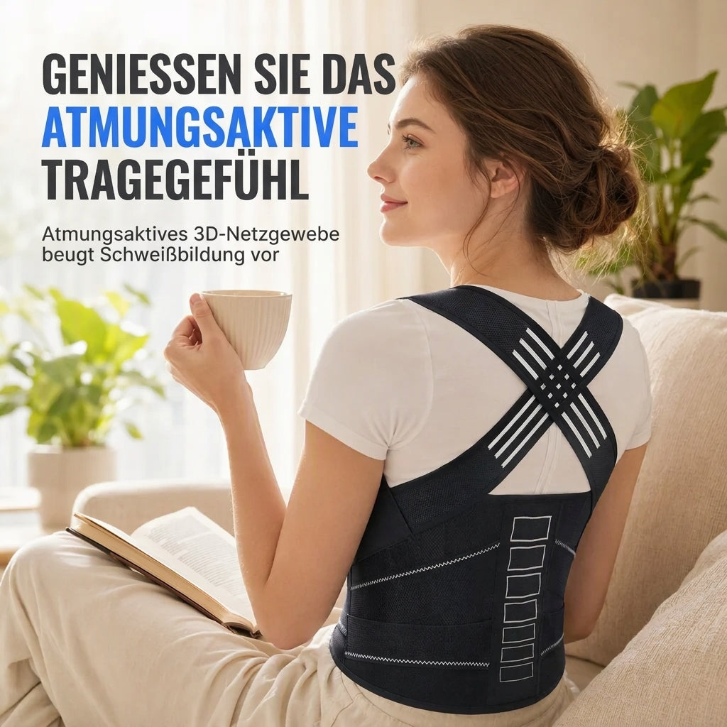 Einstellbare Haltungskorrektur-Bandage – Rückenstütze mit 4 Stützstreben, 3D-Lendenpolster & atmungsaktiver Passform