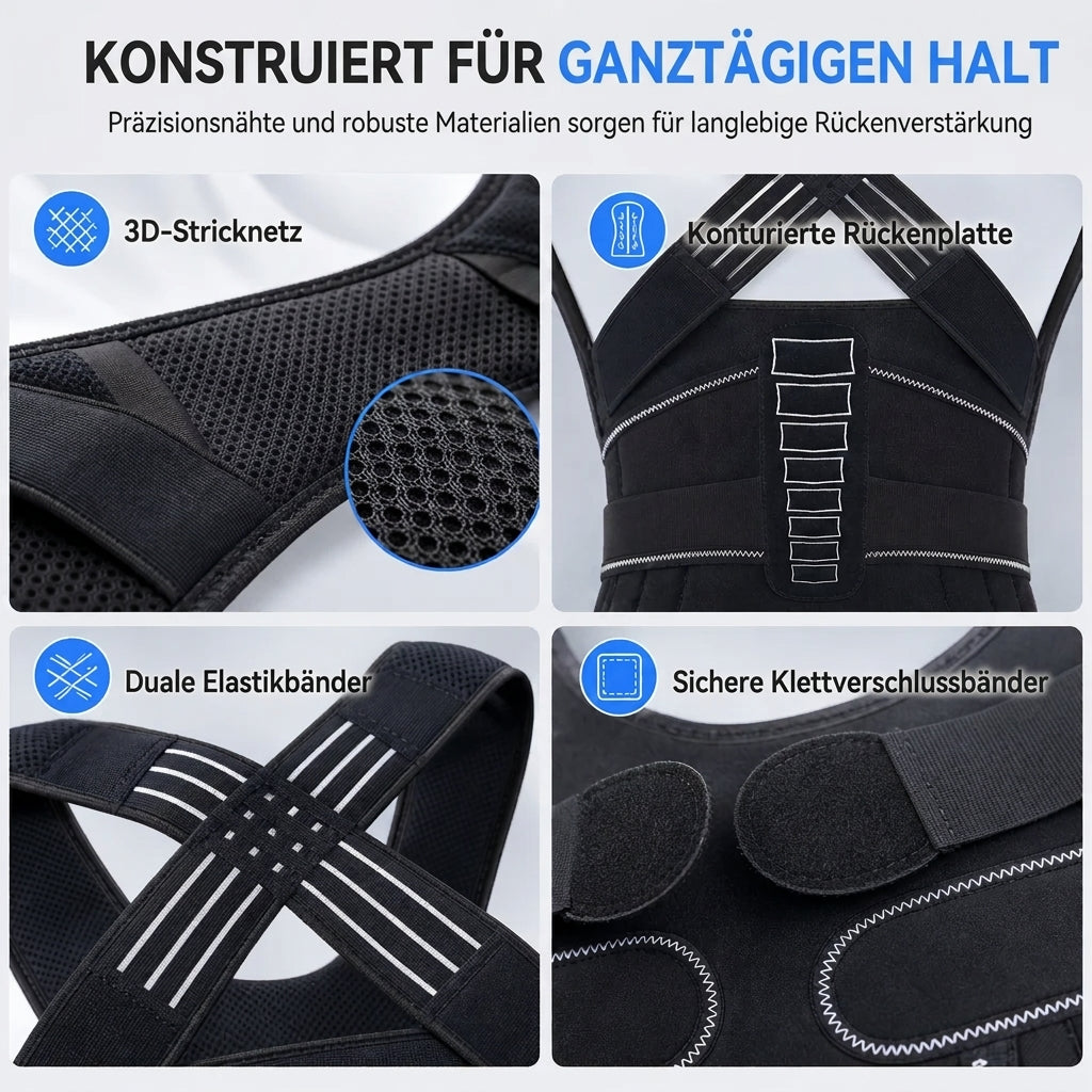 Einstellbare Haltungskorrektur-Bandage – Rückenstütze mit 4 Stützstreben, 3D-Lendenpolster & atmungsaktiver Passform