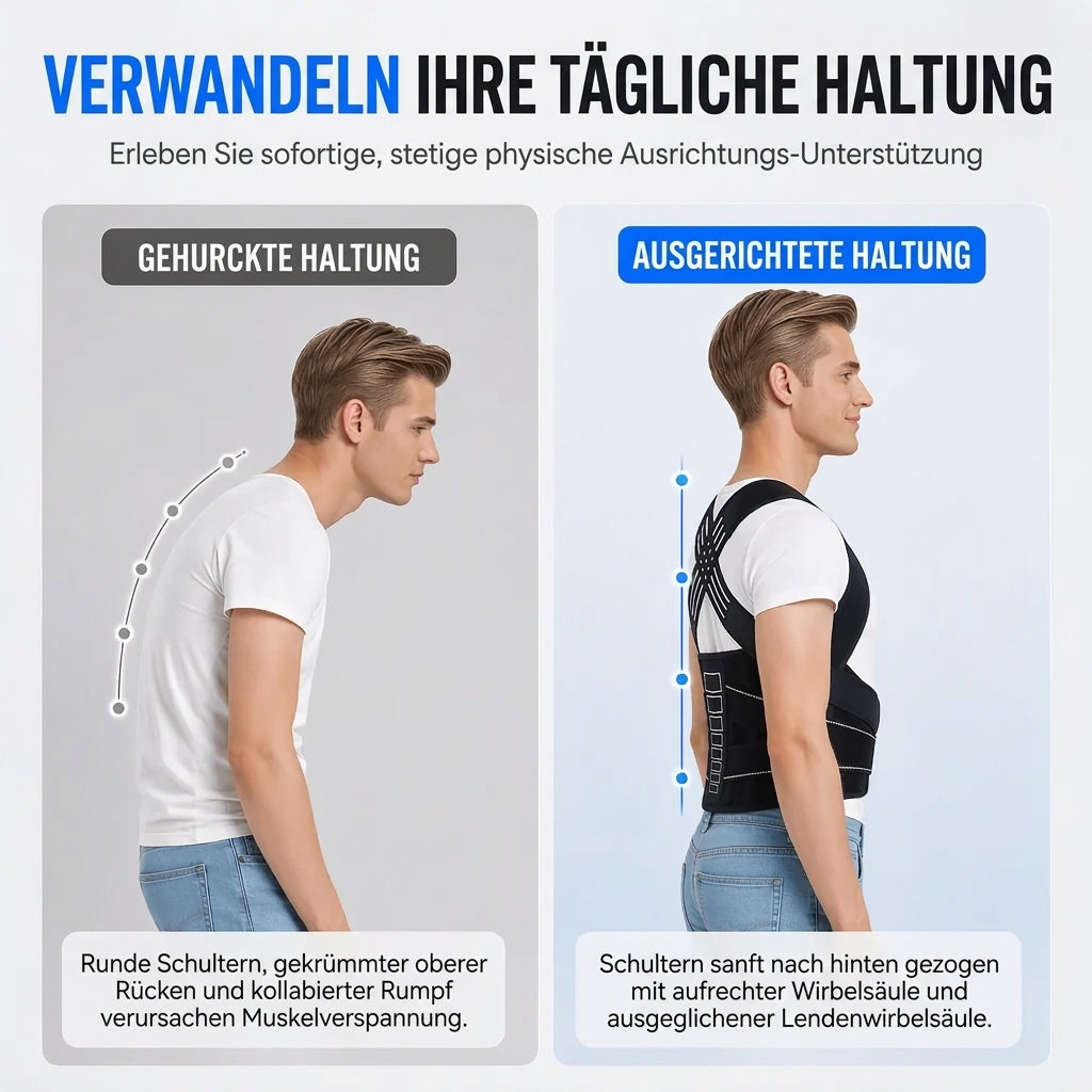 Einstellbare Haltungskorrektur-Bandage – Rückenstütze mit 4 Stützstreben, 3D-Lendenpolster & atmungsaktiver Passform