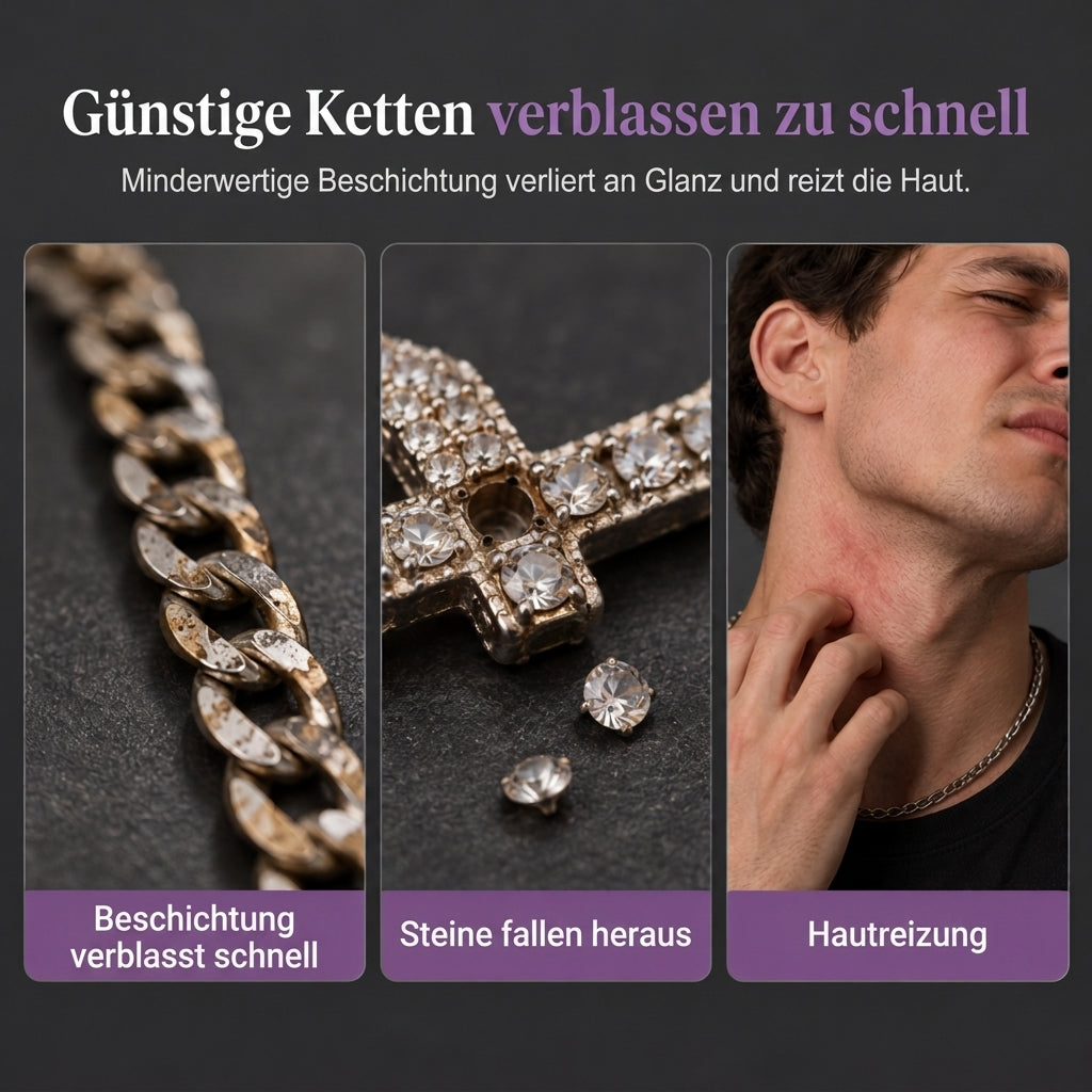 ✝️ LIMITIERTES ANGEBOT 50% RABATT! ✨ Zweilagige Kreuz-Halskette – Zirkonia besetzt, Figaro-Glieder, Hip-Hop Stil 🪙