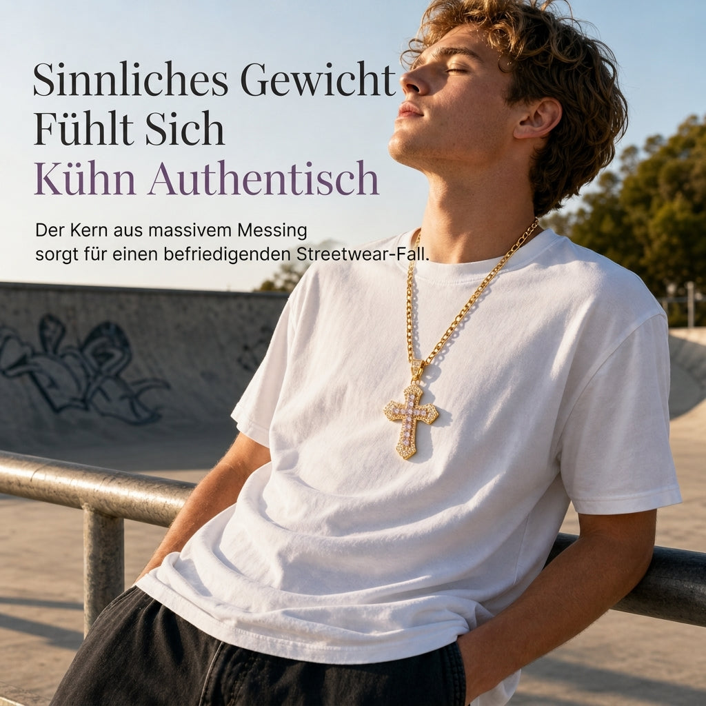 ✝️ LIMITIERTES ANGEBOT 50% RABATT! ✨ Zweilagige Kreuz-Halskette – Zirkonia besetzt, Figaro-Glieder, Hip-Hop Stil 🪙