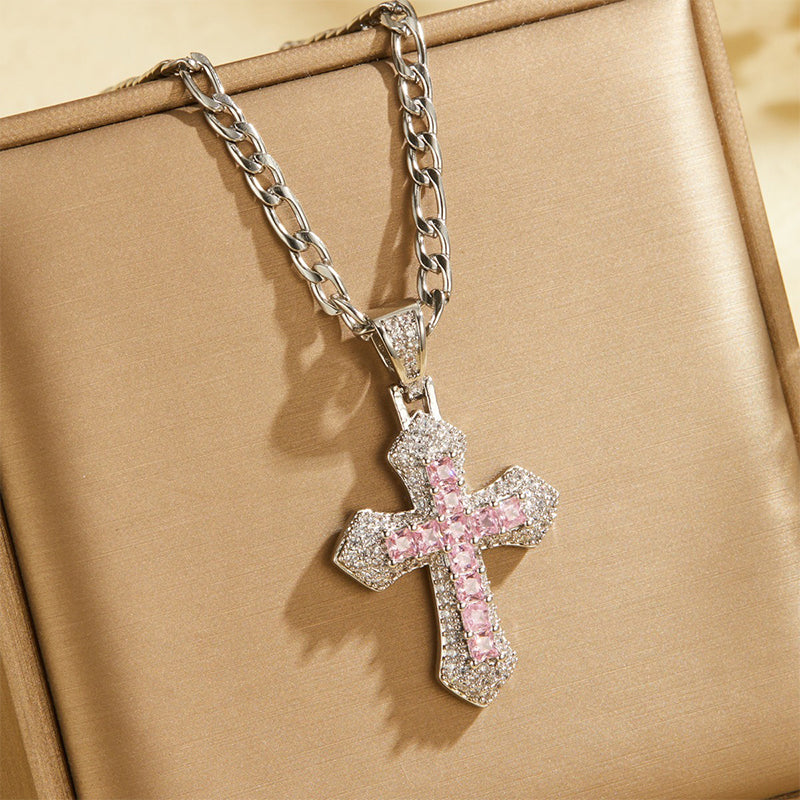 ✝️ LIMITIERTES ANGEBOT 50% RABATT! ✨ Zweilagige Kreuz-Halskette – Zirkonia besetzt, Figaro-Glieder, Hip-Hop Stil 🪙