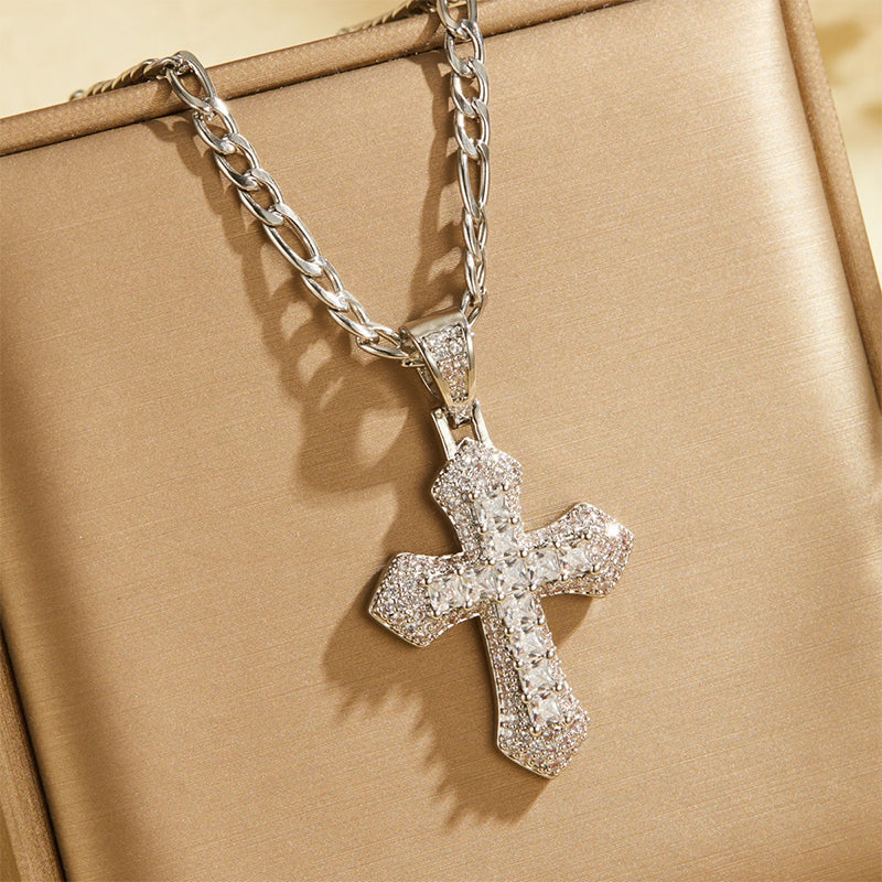 ✝️ LIMITIERTES ANGEBOT 50% RABATT! ✨ Zweilagige Kreuz-Halskette – Zirkonia besetzt, Figaro-Glieder, Hip-Hop Stil 🪙