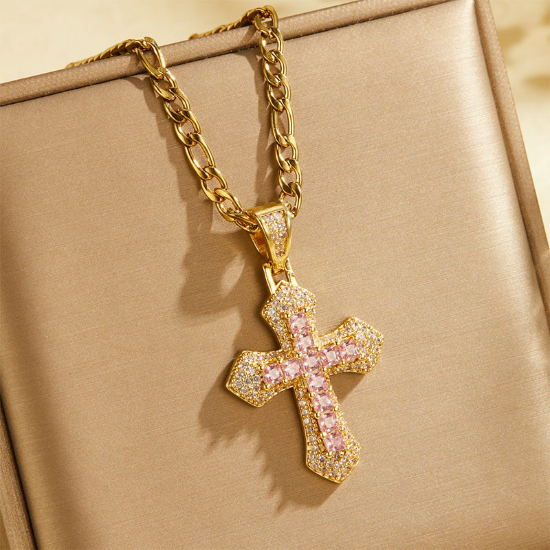 ✝️ LIMITIERTES ANGEBOT 50% RABATT! ✨ Zweilagige Kreuz-Halskette – Zirkonia besetzt, Figaro-Glieder, Hip-Hop Stil 🪙