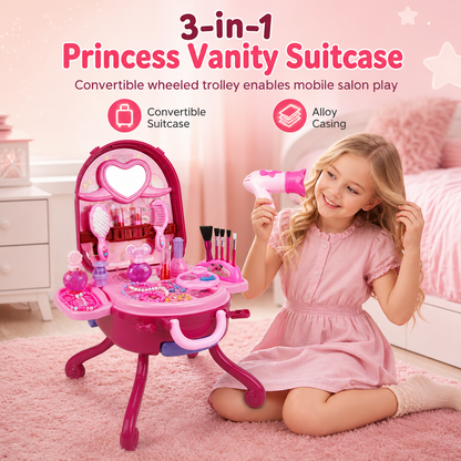 💝 LIMITIERTES ANGEBOT 50% RABATT! ✨ Kinder Schminkkoffer mit Spiel-Schminktisch – 3-in-1, Rollenspiel, tragbar 🎀