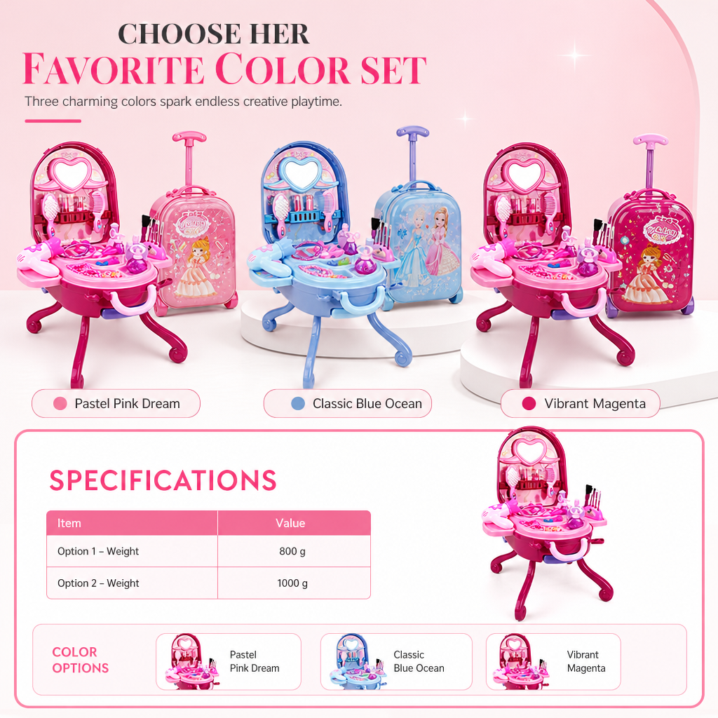 💝 LIMITIERTES ANGEBOT 50% RABATT! ✨ Kinder Schminkkoffer mit Spiel-Schminktisch – 3-in-1, Rollenspiel, tragbar 🎀