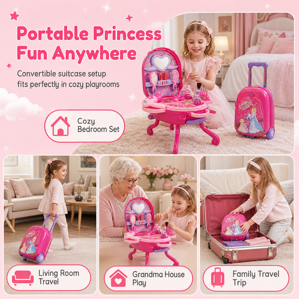 💝 LIMITIERTES ANGEBOT 50% RABATT! ✨ Kinder Schminkkoffer mit Spiel-Schminktisch – 3-in-1, Rollenspiel, tragbar 🎀