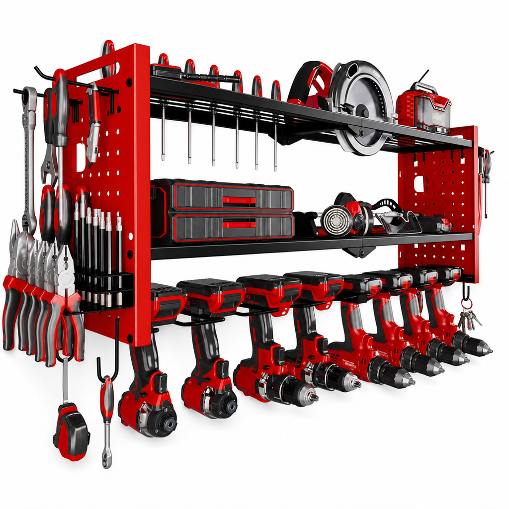 📢📢 50 % RABATT 🛠️ Wandmontiertes Werkzeugregal aus Stahl – Bohrer & Werkzeuge platzsparend aufbewahren