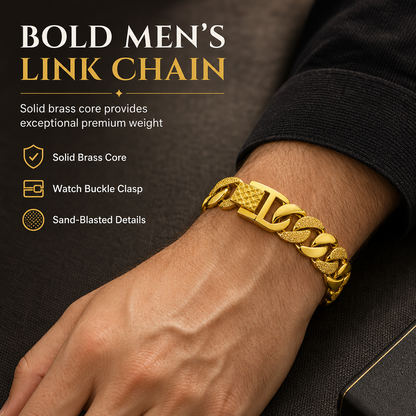 ⛓️ LIMITIERTES ANGEBOT 50% RABATT! ✨ Herren Sandgold-Armband – Massivmessing, matt sandgestrahlt, Uhrverschluss 💪